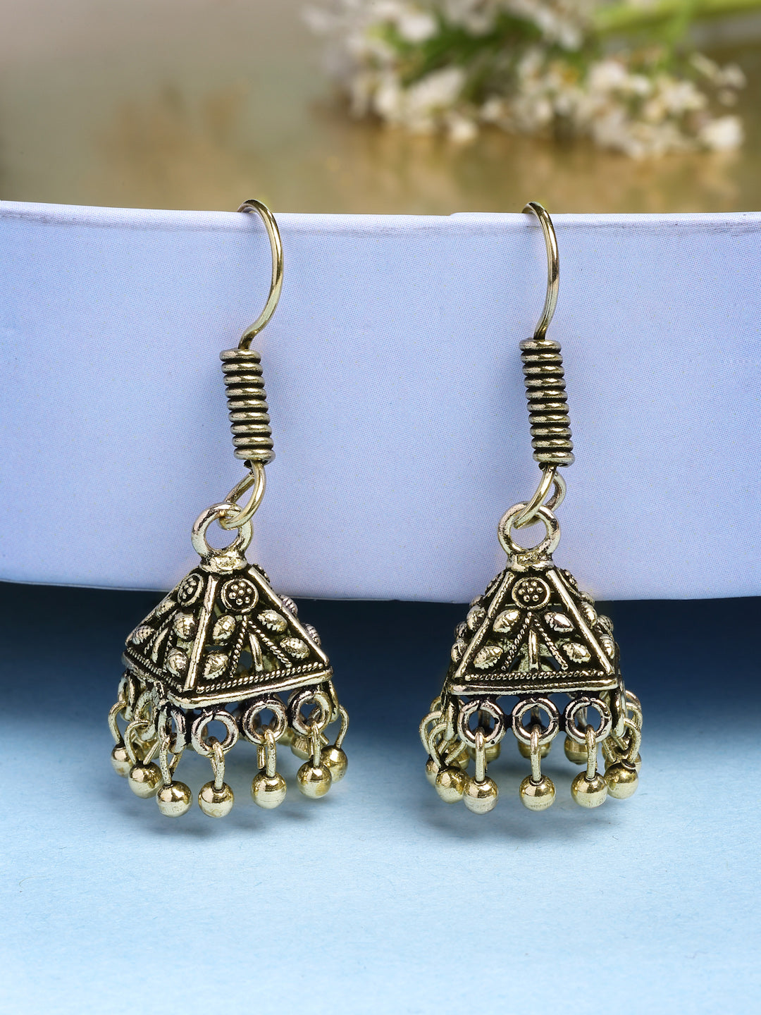 NVR Women's Set of 2 Traditional Gold-Polished Oxidized Jhumka Earrings | Grab2Buy