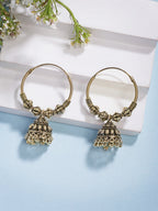 NVR Women's Set of 2 Traditional Gold-Polished Oxidized Jhumka Earrings | Grab2Buy