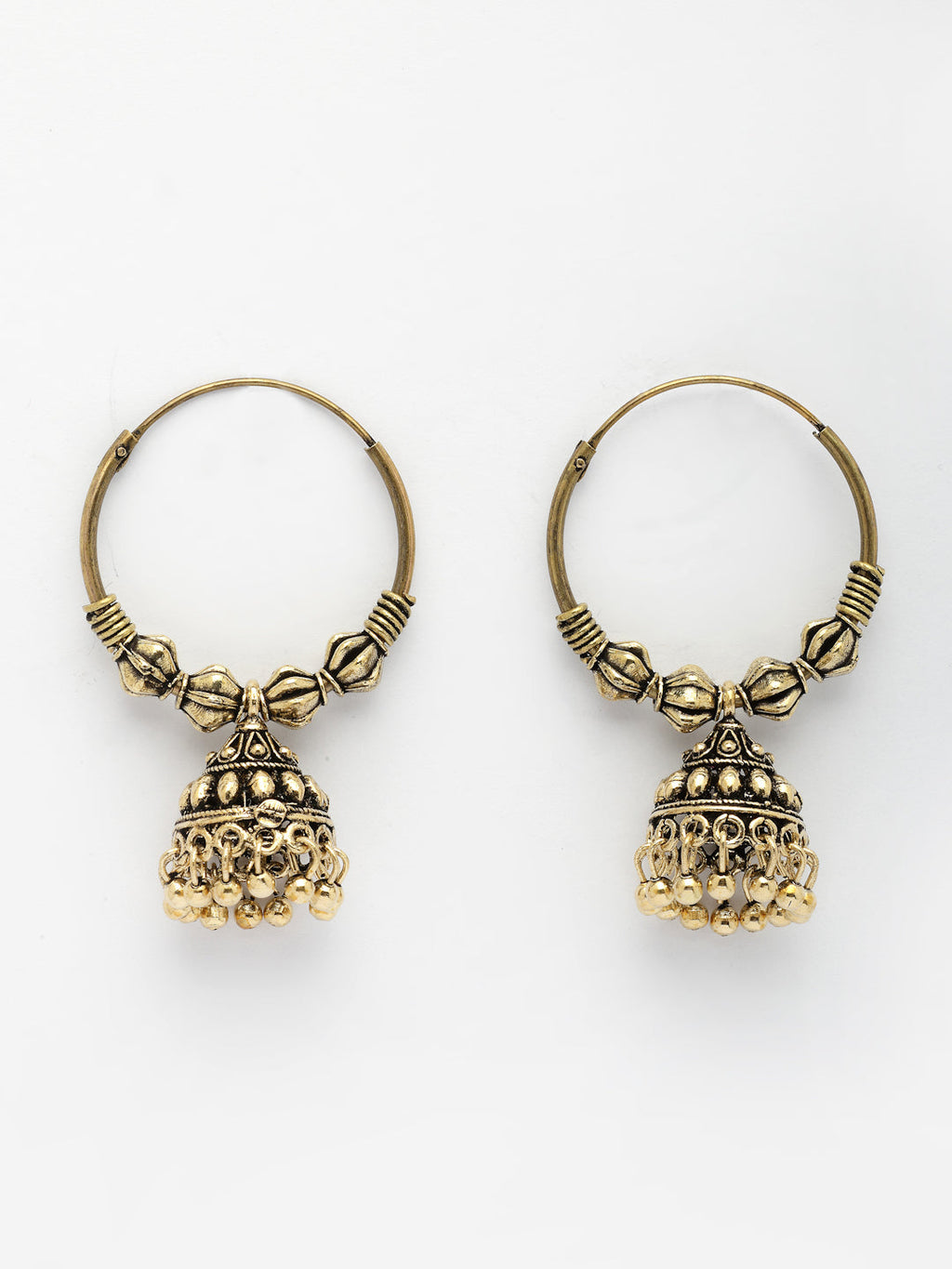 NVR Women's Set of 2 Traditional Gold-Polished Oxidized Jhumka Earrings | Grab2Buy