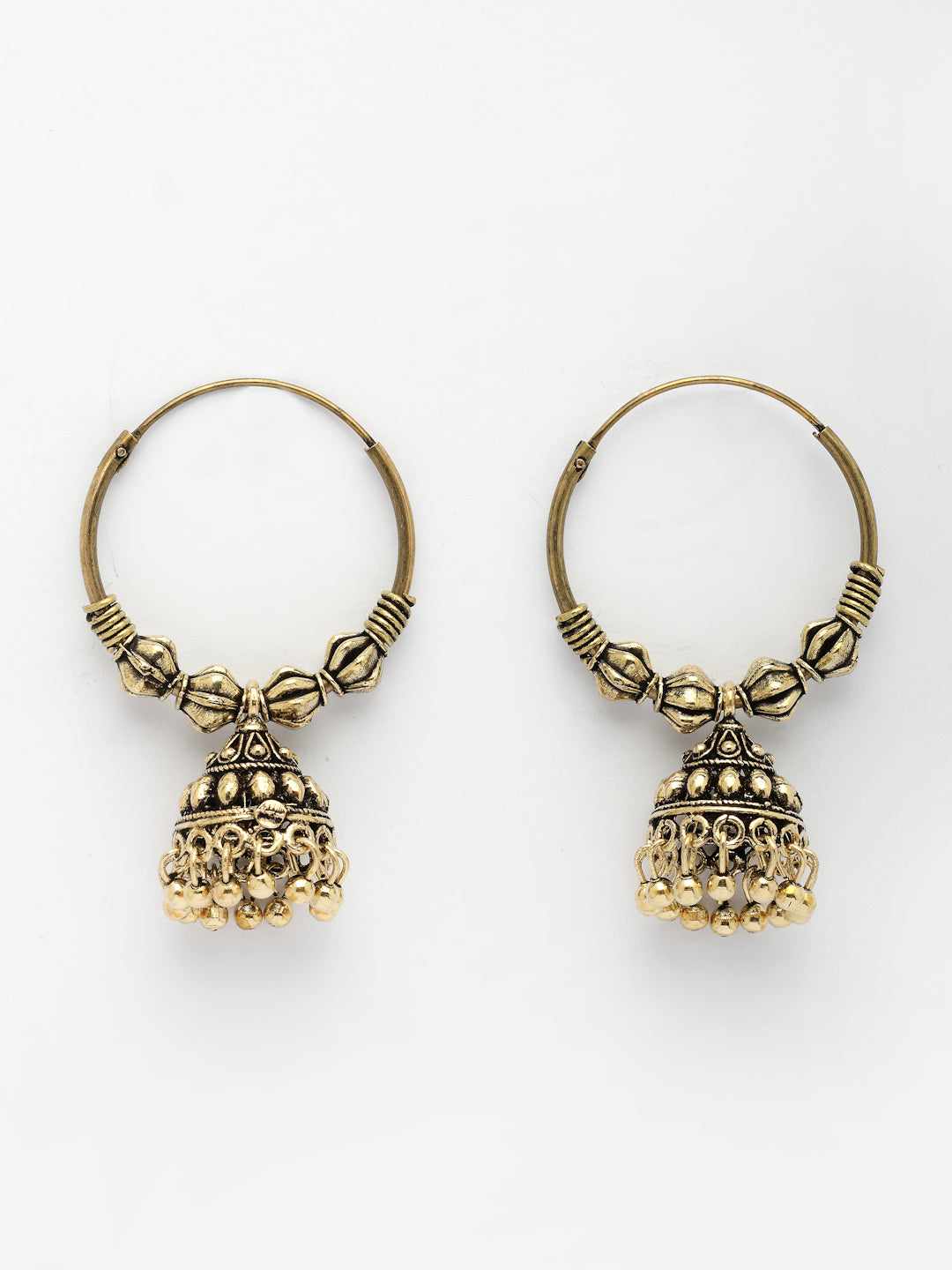 NVR Women's Set of 2 Traditional Gold-Polished Oxidized Jhumka Earrings | Grab2Buy