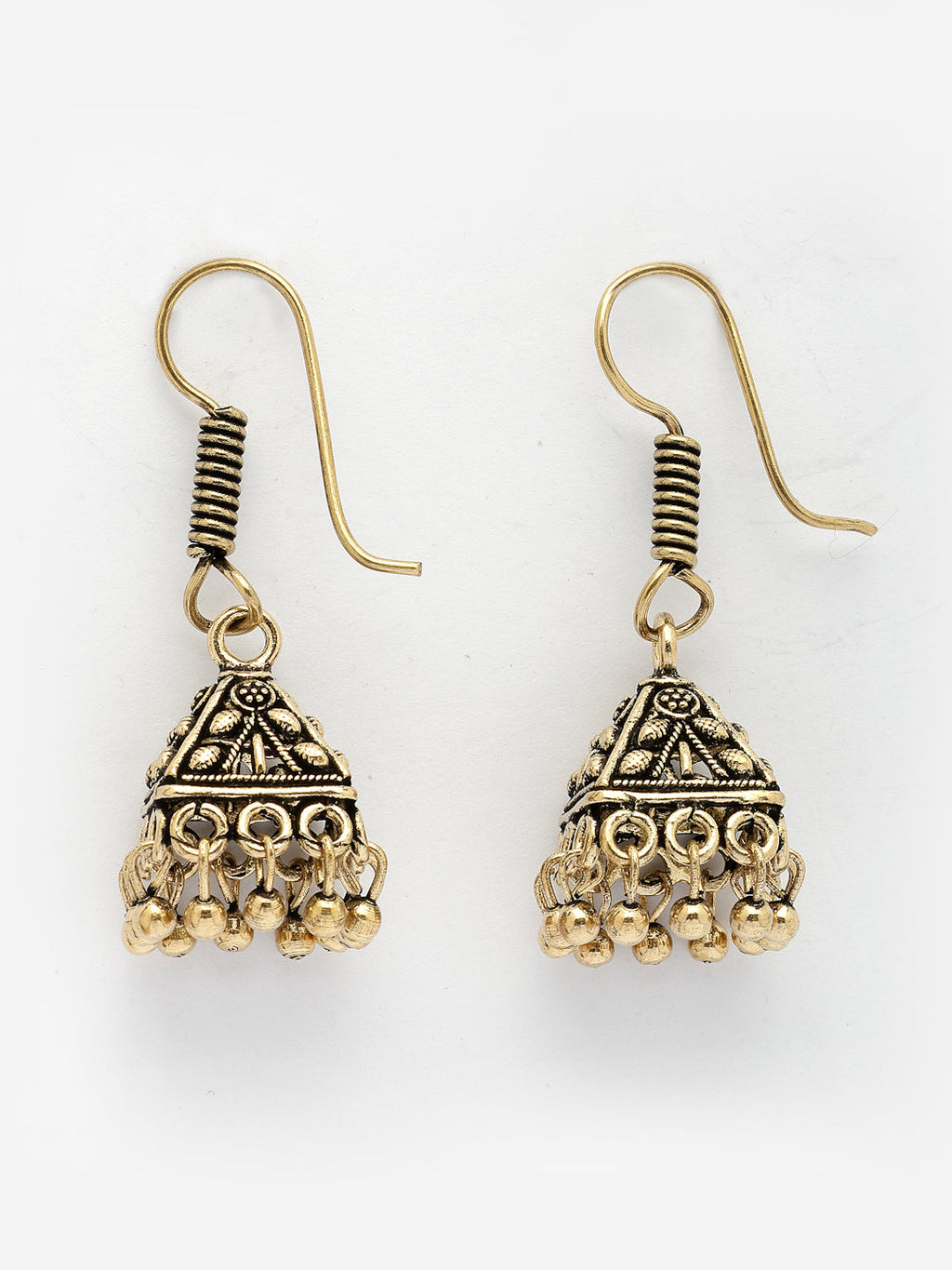 NVR Women's Set of 2 Traditional Gold-Polished Oxidized Jhumka Earrings | Grab2Buy