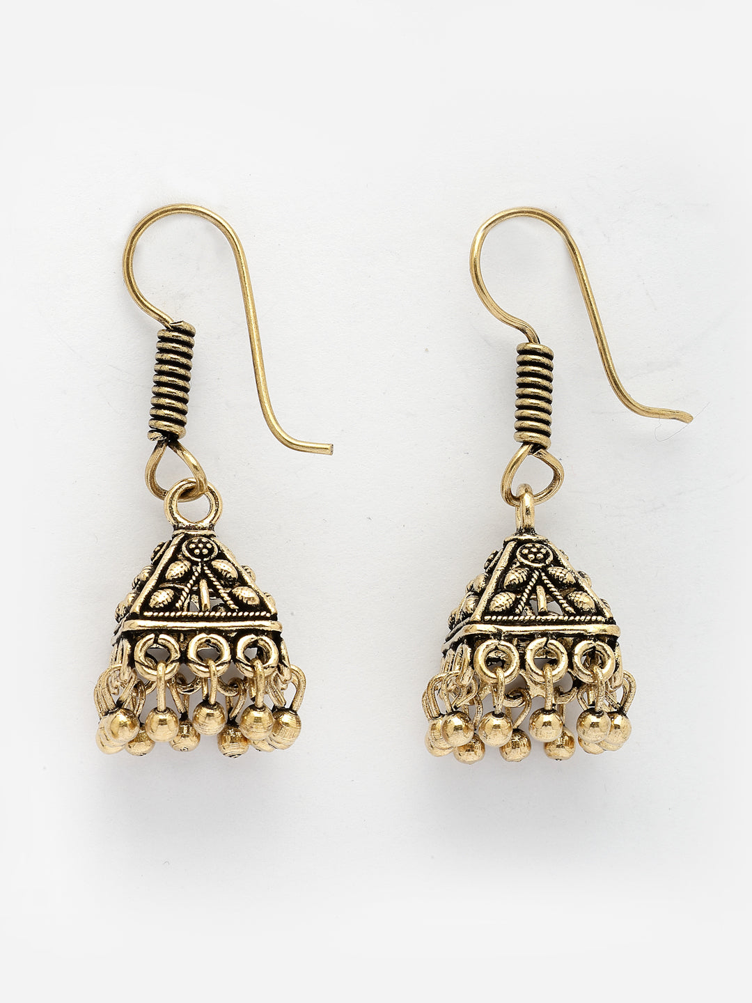 NVR Women's Set of 2 Traditional Gold-Polished Oxidized Jhumka Earrings | Grab2Buy