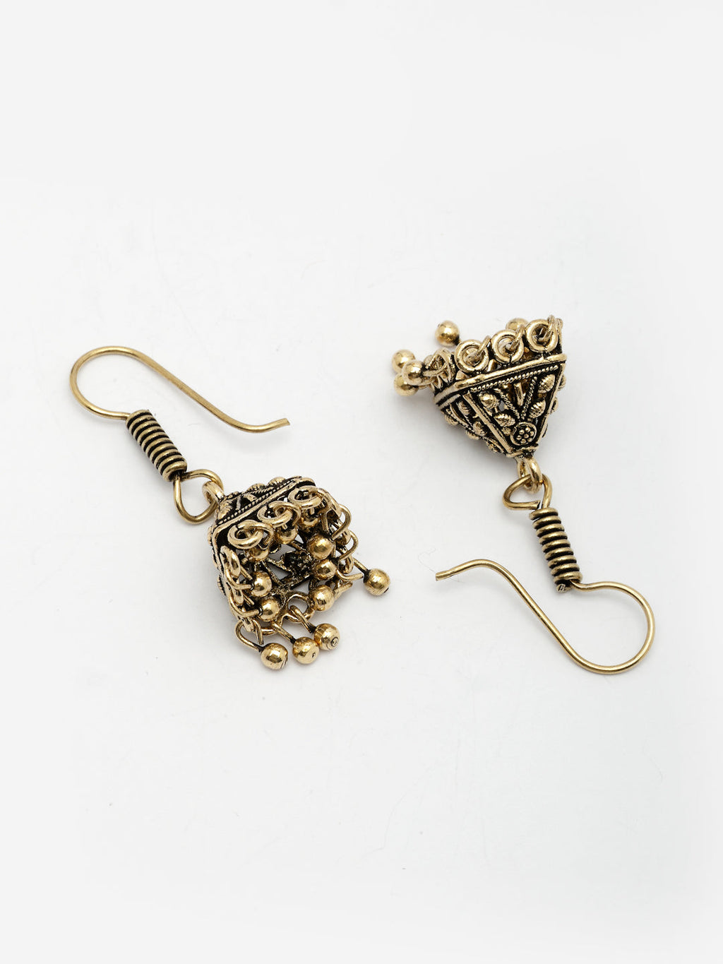 NVR Women's Set of 2 Traditional Gold-Polished Oxidized Jhumka Earrings | Grab2Buy