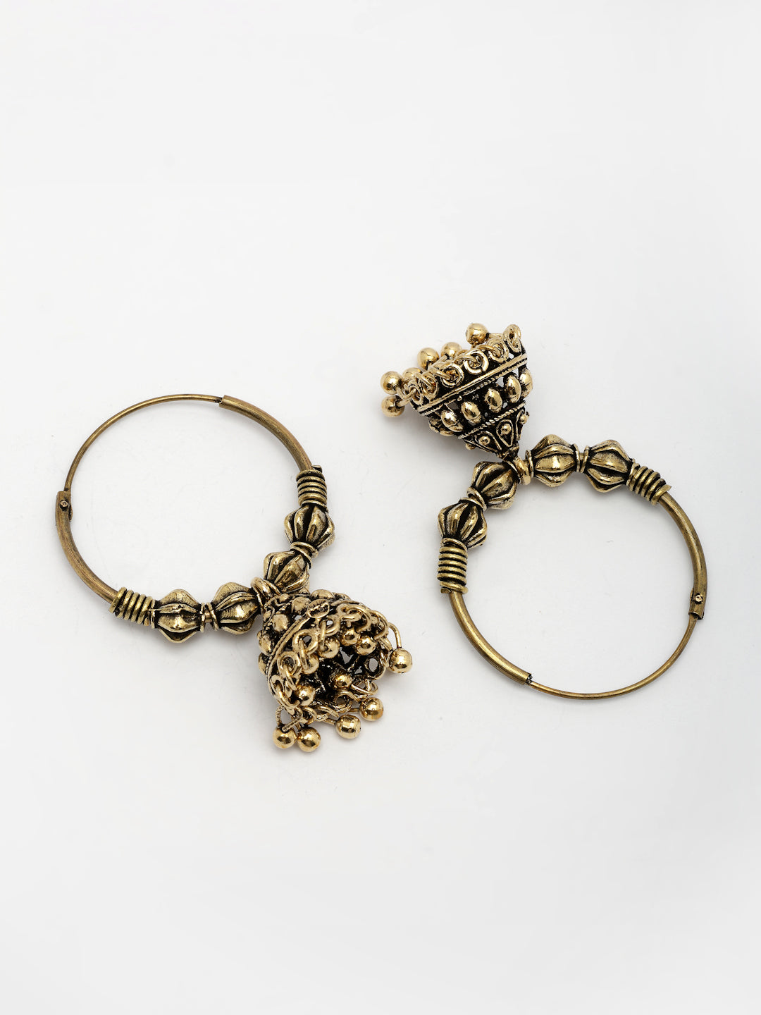 NVR Women's Set of 2 Traditional Gold-Polished Oxidized Jhumka Earrings | Grab2Buy