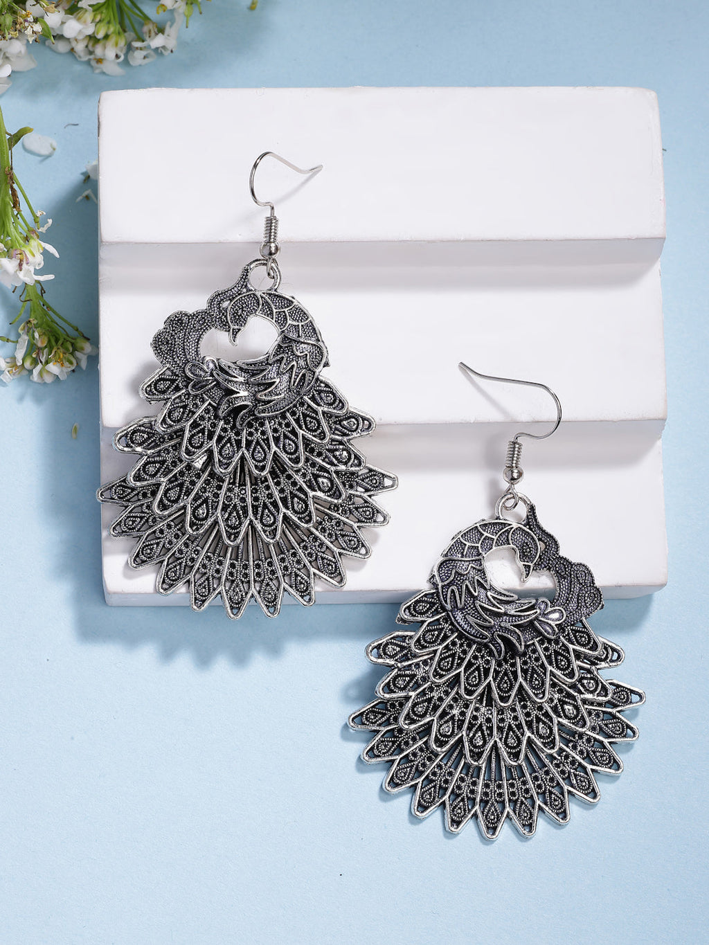 NVR Women's Set of 3 Silver Plated Oxidized Fashion Traditional Earrings | Grab2Buy