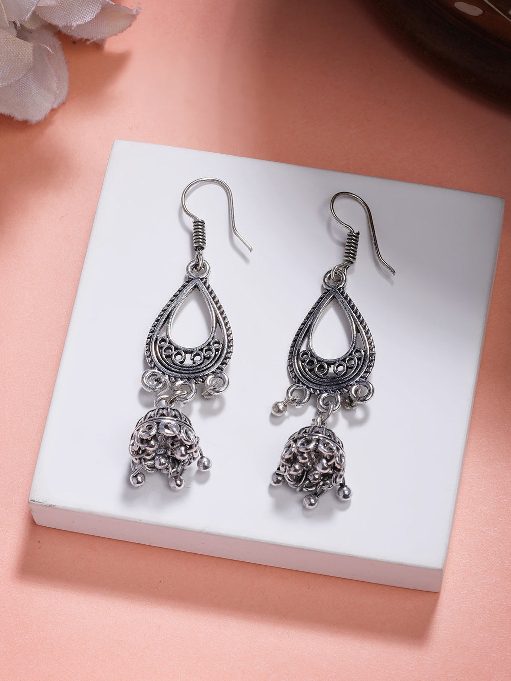 NVR Women's Set of 3 Silver Plated Oxidized Fashion Traditional Earrings | Grab2Buy