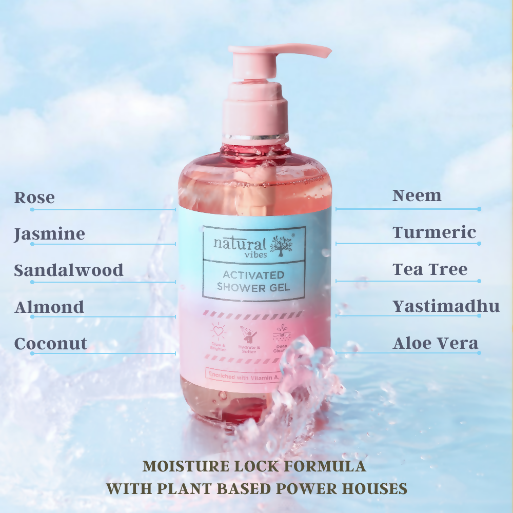 Natural Vibes Activated Shower Gel Body Wash - Glow, Hydrate, Deep Cleanse & Soften | Grab2Buy