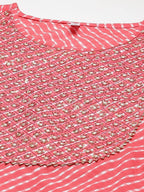 Yufta Red and White Bandhani print Kurta with Trouser Set | Grab2Buy