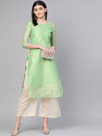 Yufta Women Green & Off-White Printed Kurta with Palazzo | Grab2Buy