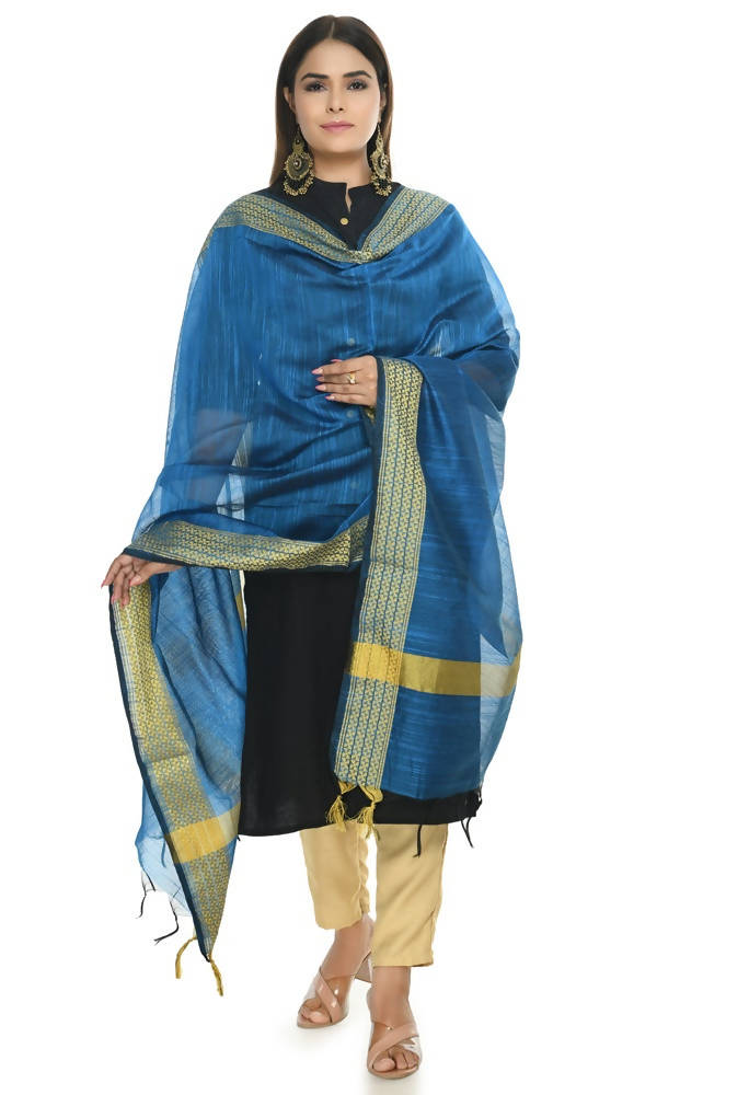 Mominos Fashion Blue Handloom Cotton Dupatta | Grab2Buy