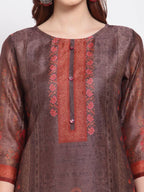Myshka Women's Multi Printed Chanderi Silk 3/4 Sleeve Round Neck Casual Kurta | Grab2Buy
