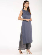 Aniyah Rayon Solid Pintucks Grey Kurta With Gold Print Palazzo Set (AN-153K) | Grab2Buy