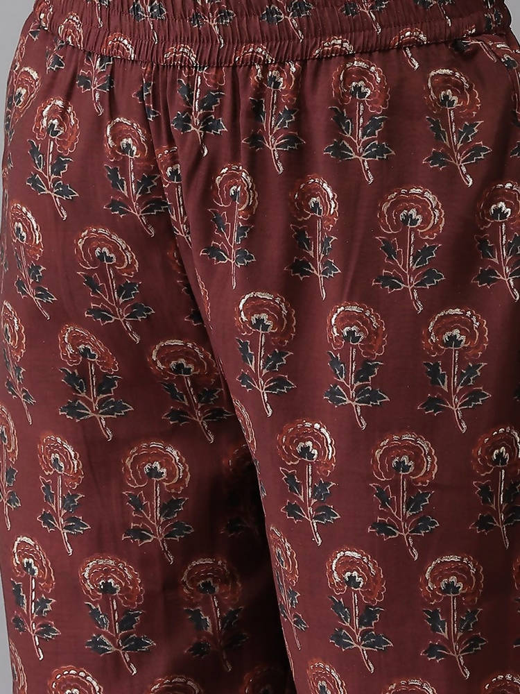 Yufta Women Maroon Floral Printed Regular Kurta with Palazzo & With Dupatta | Grab2Buy