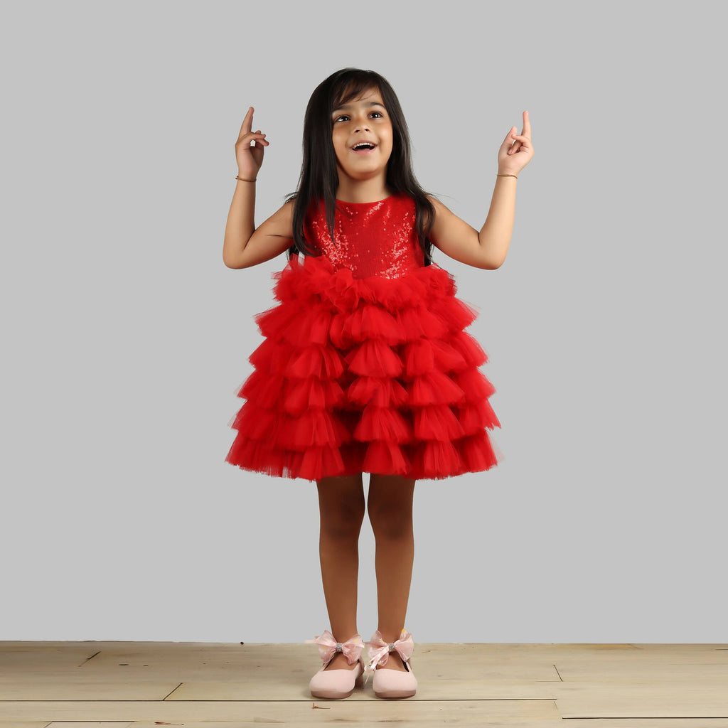 Pink Cow Fashions Red Dress With Frill Bottoms | Grab2Buy