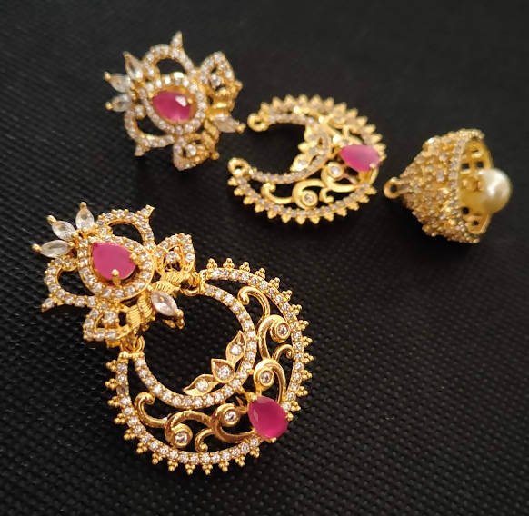 AD Rubies Designer 4 in 1 earrings | Grab2Buy