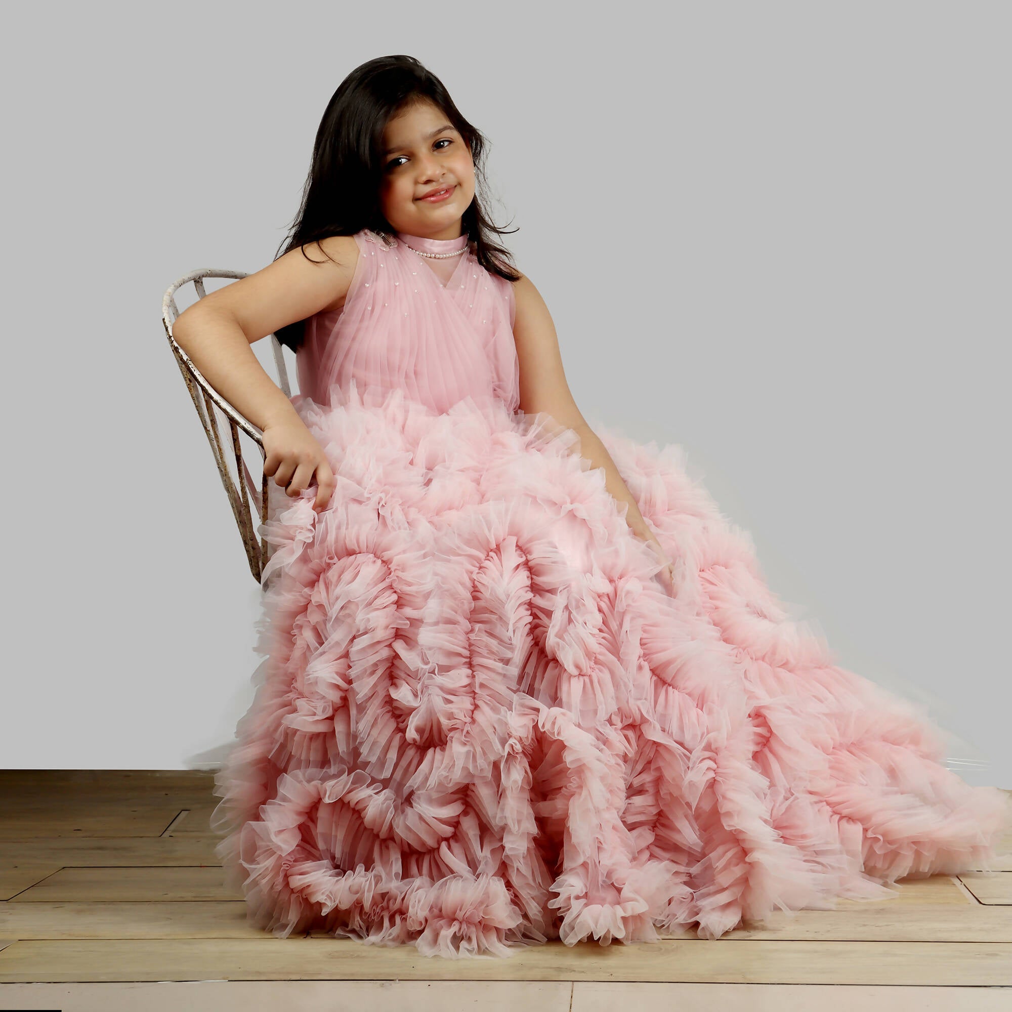 Pink Cow Fashions Old Rose Gown With Frill Ghera | Grab2Buy