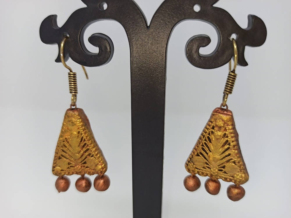Terracotta Boho Ear Hangings-Copper Gold | Grab2Buy