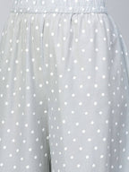Yufta Grey and White Printed Kurta With Palazzo and Dupatta Set | Grab2Buy