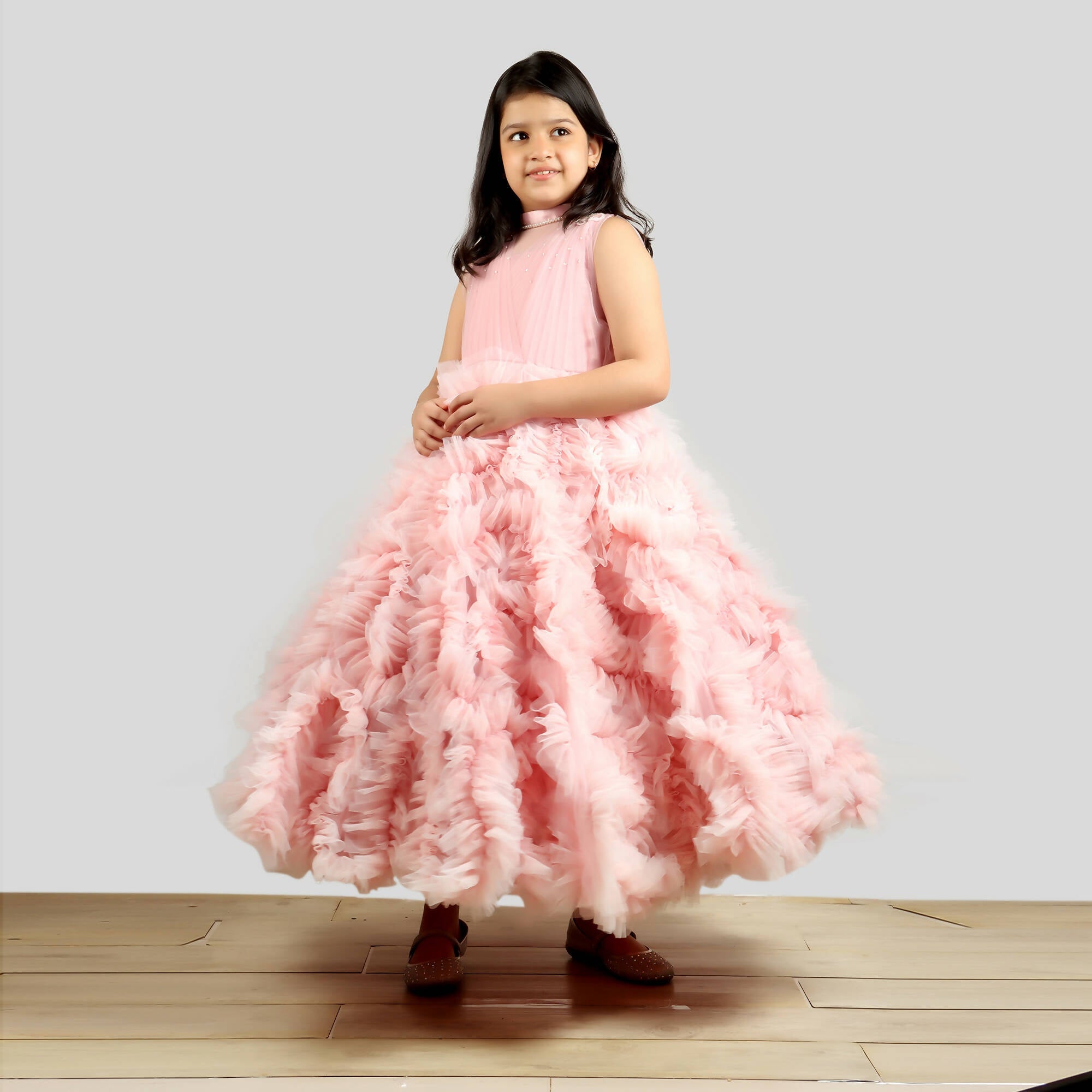 Pink Cow Fashions Old Rose Gown With Frill Ghera | Grab2Buy