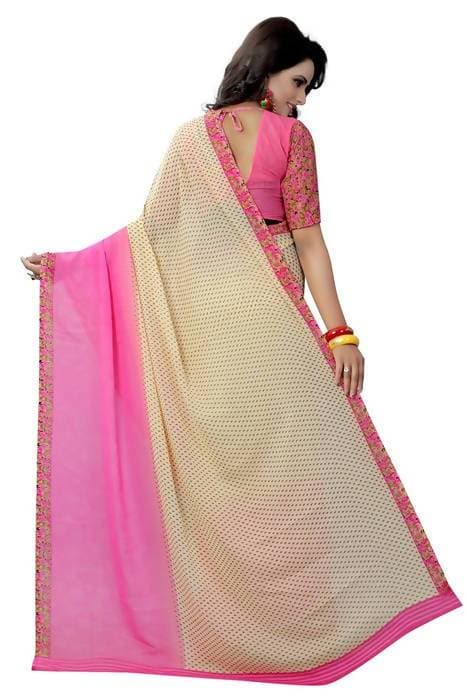 Vamika Pink and White Georgette Printed Contemporary Saree (PADING PINK) | Grab2Buy
