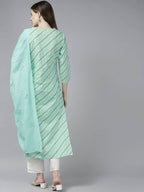 Yufta Women Green Bandhani Yoke Design Pure Cotton Kurta with Palazzo and Dupatta | Grab2Buy