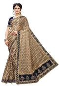 Vamika Brown and Black Terry Cotton Embroidery Saree (JHApartyRMAR NAVY) | Grab2Buy