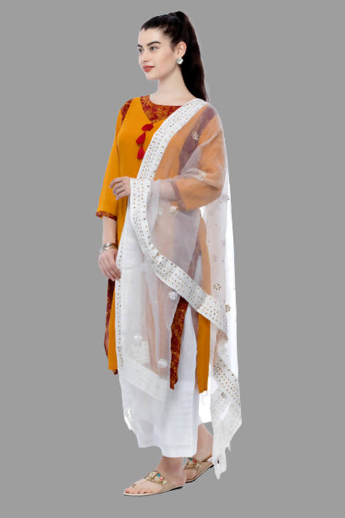 Mominos Fashion White Orgenza Nug Embroidery Dupatta | Grab2Buy