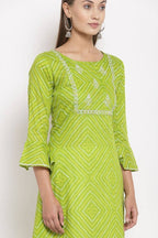 Myshka Women's Green Cotton Printed Full Sleeve Round Neck Casual Dress | Grab2Buy
