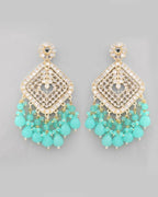 VOJ Gold-Polished Kundan And Teal Stone Studded Drop Earrings | Grab2Buy