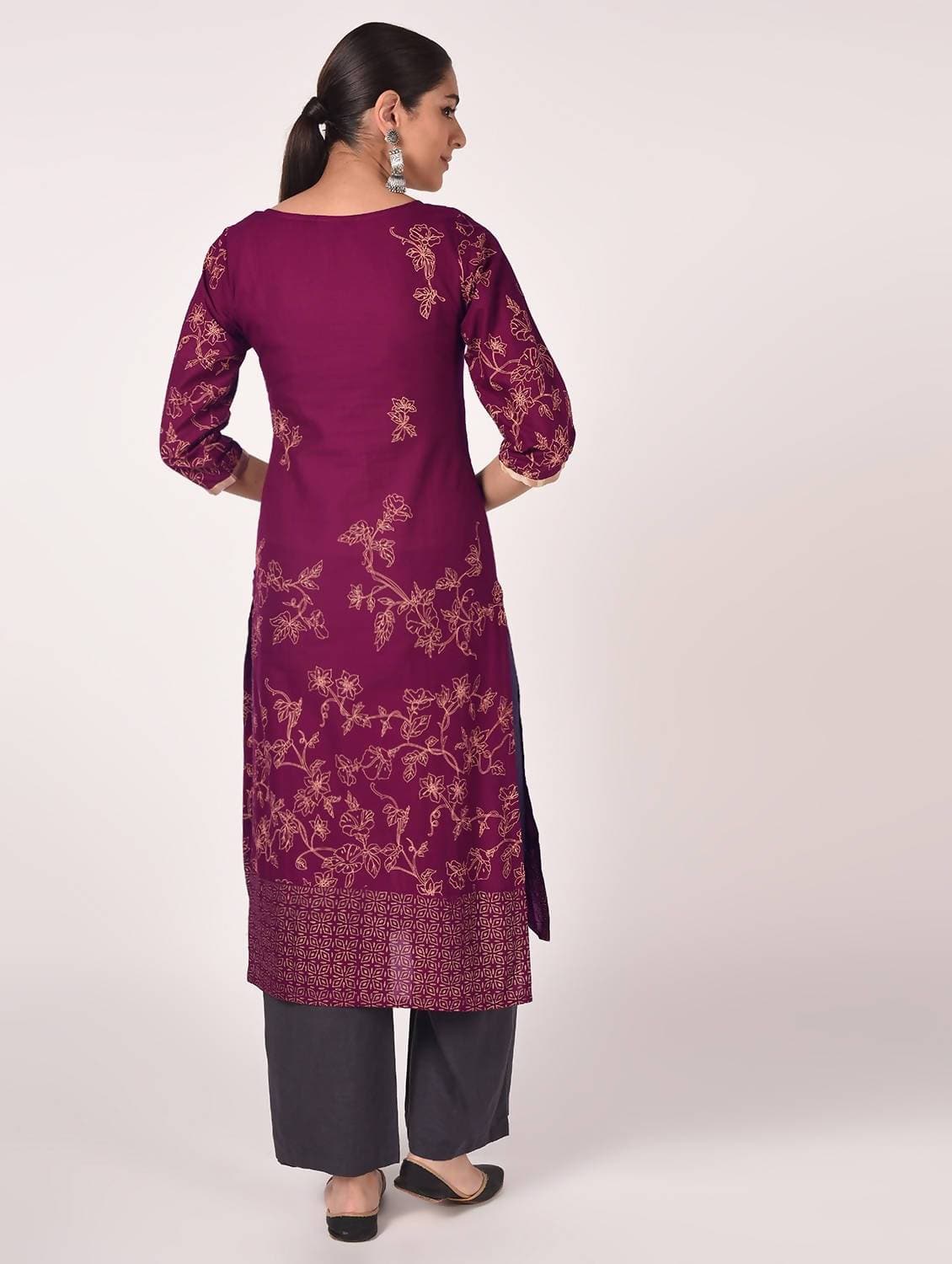 Cheera Hand Block Print Purple Color Straight Kurta | Grab2Buy