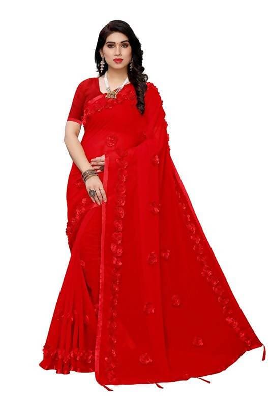 Vamika Red Georgette Embroidery Saree (GULABO RED) | Grab2Buy