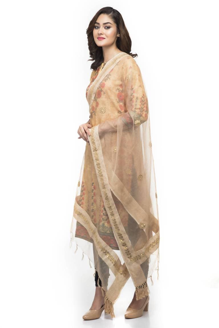 A R Silk Women's Orgenza Cotton Gota Work Golden Fancy Dupatta | Grab2Buy