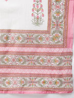 Yufta Women Pink & Yellow Handblock Printed Pure Cotton Kurta with Trouser & Dupatta | Grab2Buy
