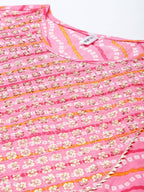 Yufta Women Pink Yoke Design Regular Sequined Pure Cotton Kurta with Palazzo and Dupatta | Grab2Buy