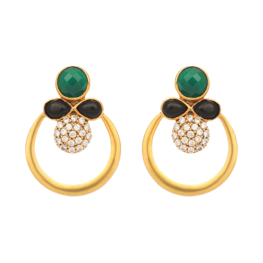 Nuyug 22K Gold Plated Cubic Zirconia Studded Contemporary Stone Earrings | Grab2Buy