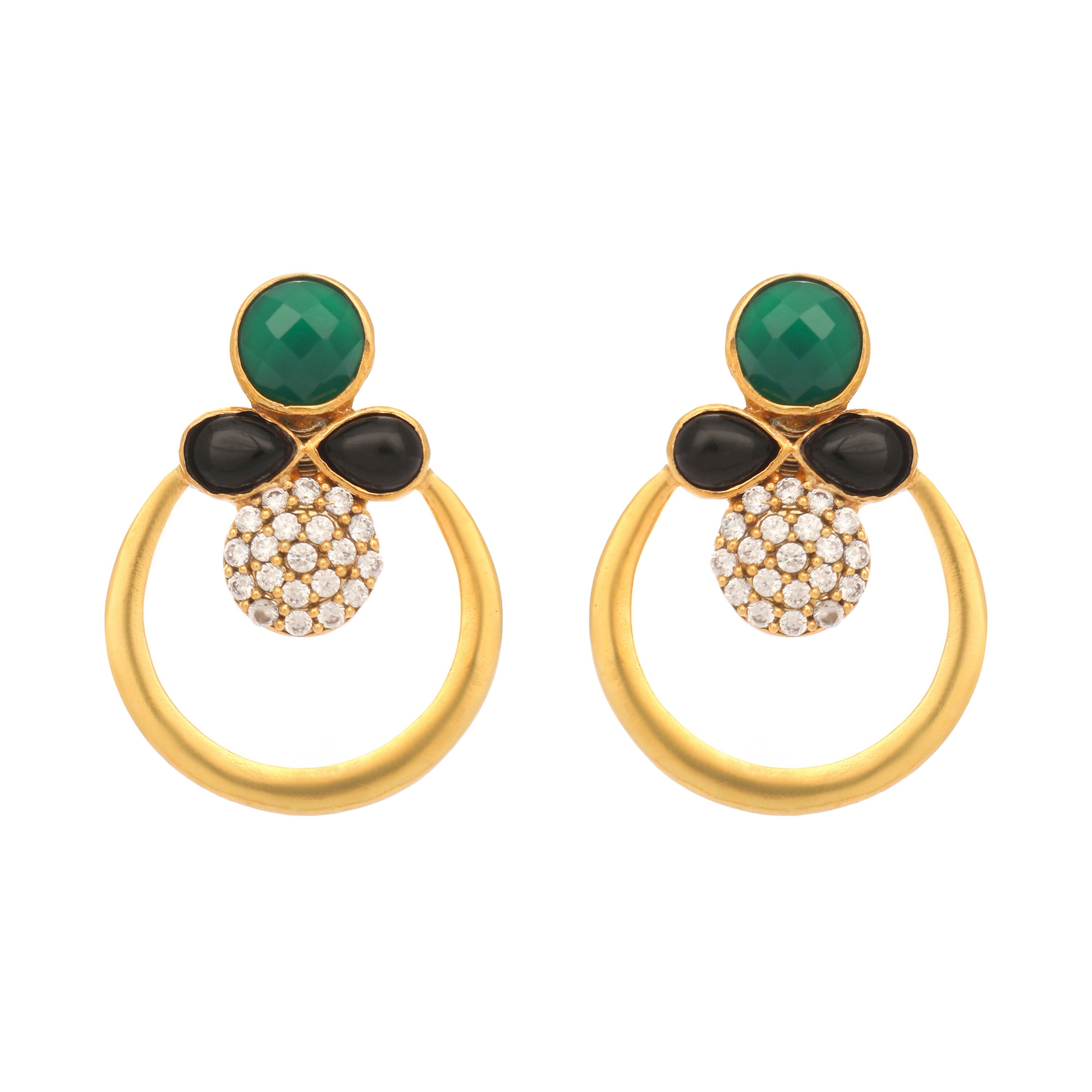 Nuyug 22K Gold Plated Cubic Zirconia Studded Contemporary Stone Earrings | Grab2Buy