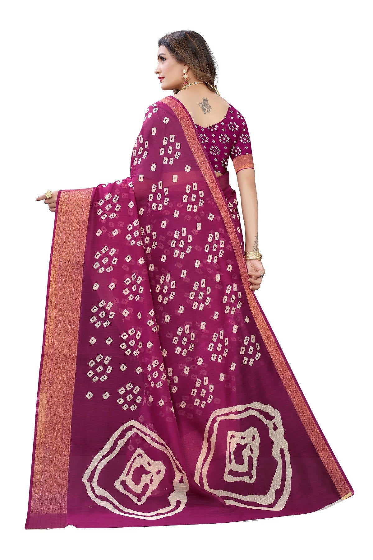 Vamika Purple and Gold Linen Jari Border Saree (RADHIKA PURPLE) | Grab2Buy