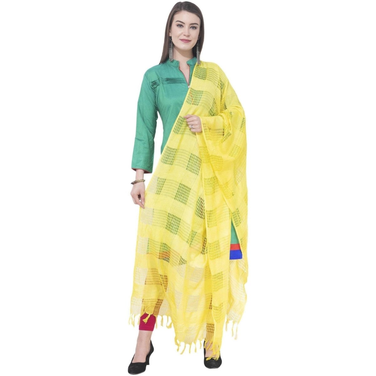 A R Silk Lemon Color Window Square Cotton Dupattas and Chunnis | Grab2Buy