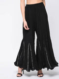 Mominos Fashion Black Viscose Rayon Flared Palazzo with Mirror Lace Work | Grab2Buy