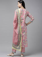 Yufta Pink printed kurta with Trouser & Dupatta Set | Grab2Buy