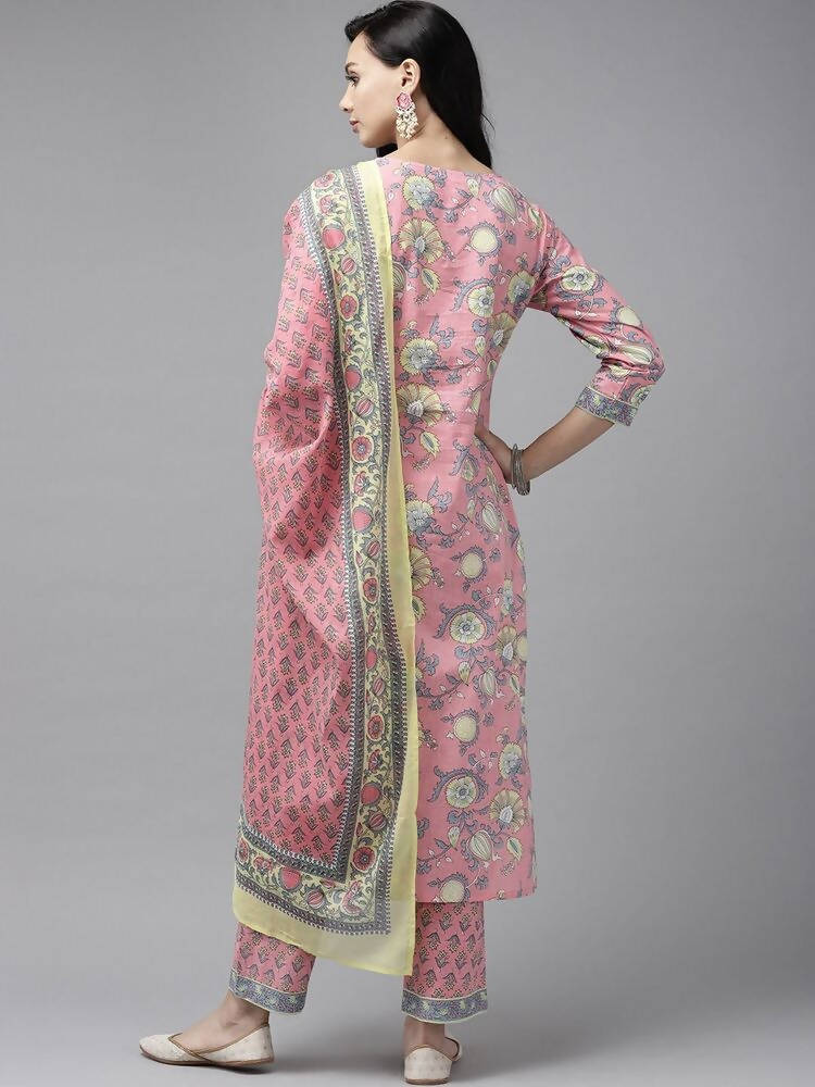 Yufta Pink printed kurta with Trouser & Dupatta Set | Grab2Buy