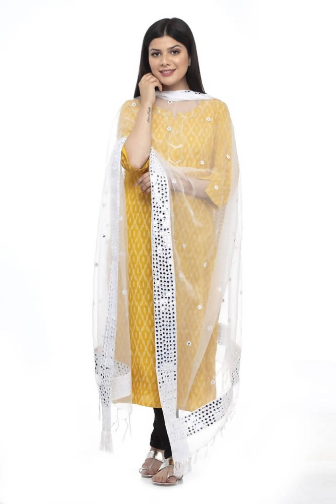 Mominos Fashion White 6 Line Mirror Border Dupatta | Grab2Buy