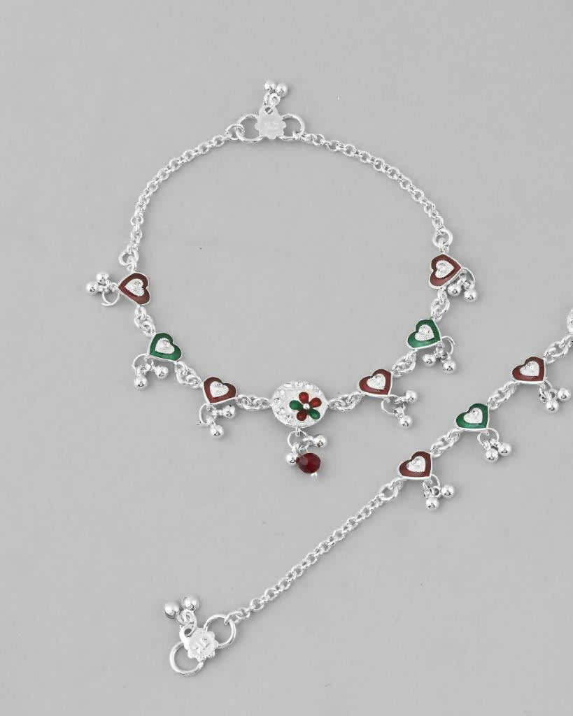 VOJ Set of 2 Stone Studded Heart Shaped Traditional Anklet | Grab2Buy