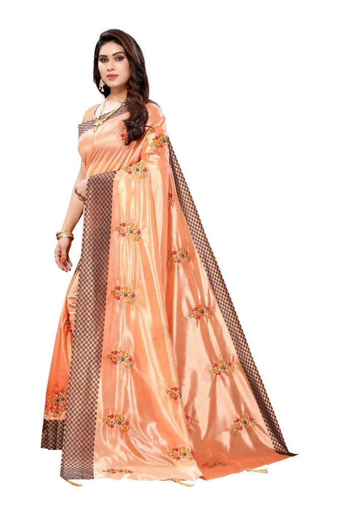 Vamika Orange Crepe Embroidery Saree (Nirali Orange) | Grab2Buy