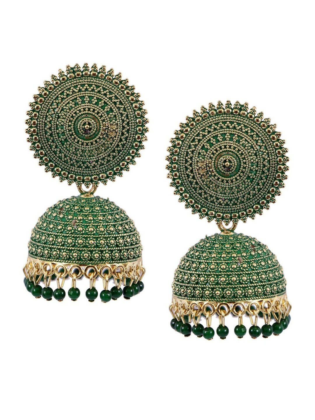 Mominos Fashion Joharkamal Gold-Polished Meenakari Jhumkas For Women & Girls (Green) | Grab2Buy