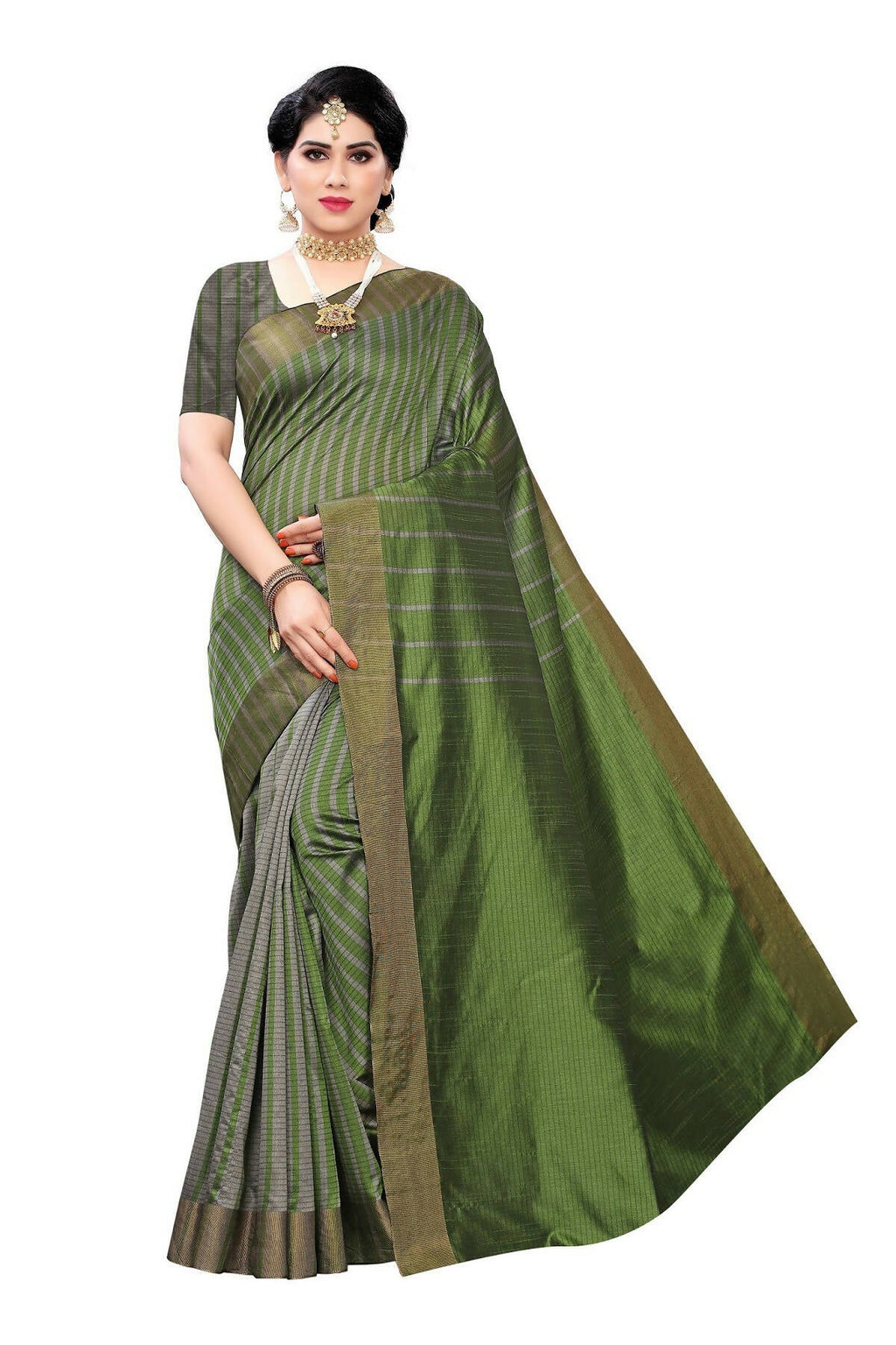 Vamika Paithani Green Cotton Silk Weaving Saree (Paithani Green) | Grab2Buy