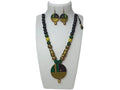 Terracotta Round Pendant Boho Style Medium Necklace Set With Hangings | Grab2Buy
