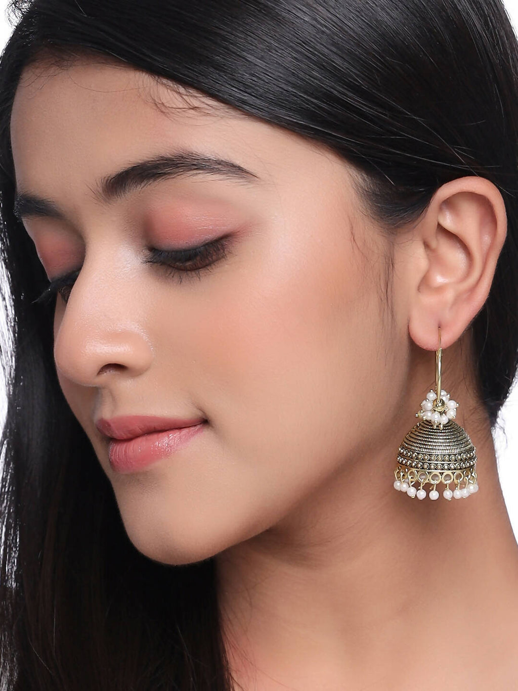 NVR Women Gold Toned Contemporary Jhumkas Earrings | Grab2Buy