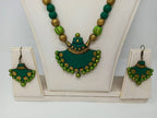 Terracotta Green Long Necklace Set with Matching Earrings | Grab2Buy