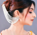 Jewel City Pearl Cascade Ear Cuff and Hair Chain | Bridal White Beaded Statement Earrings | Grab2Buy